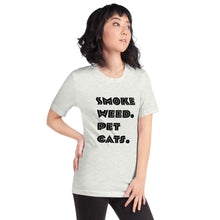Load image into Gallery viewer, Smoke Weed Pet Cats Unisex t-shirt (Black Text)