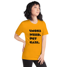 Load image into Gallery viewer, Smoke Weed Pet Cats Unisex t-shirt (Black Text)