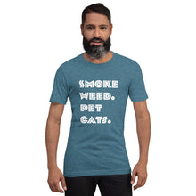 Load image into Gallery viewer, Smoke Weed Pet Cats Unisex t-shirt (White Text)