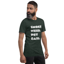 Load image into Gallery viewer, Smoke Weed Pet Cats Unisex t-shirt (White Text)