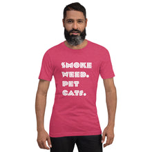 Load image into Gallery viewer, Smoke Weed Pet Cats Unisex t-shirt (White Text)