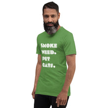Load image into Gallery viewer, Smoke Weed Pet Cats Unisex t-shirt (White Text)
