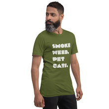 Load image into Gallery viewer, Smoke Weed Pet Cats Unisex t-shirt (White Text)