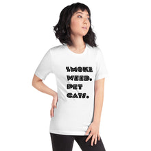 Load image into Gallery viewer, Smoke Weed Pet Cats Unisex t-shirt (Black Text)