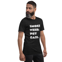 Load image into Gallery viewer, Smoke Weed Pet Cats Unisex t-shirt (White Text)