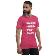 Load image into Gallery viewer, Smoke Weed Pet Cats Unisex t-shirt (White Text)