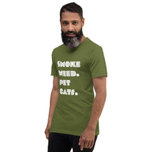Load image into Gallery viewer, Smoke Weed Pet Cats Unisex t-shirt (White Text)