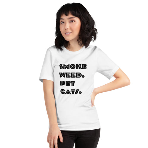 Smoke Weed Pet Cats Unisex t-shirt (Black Text)